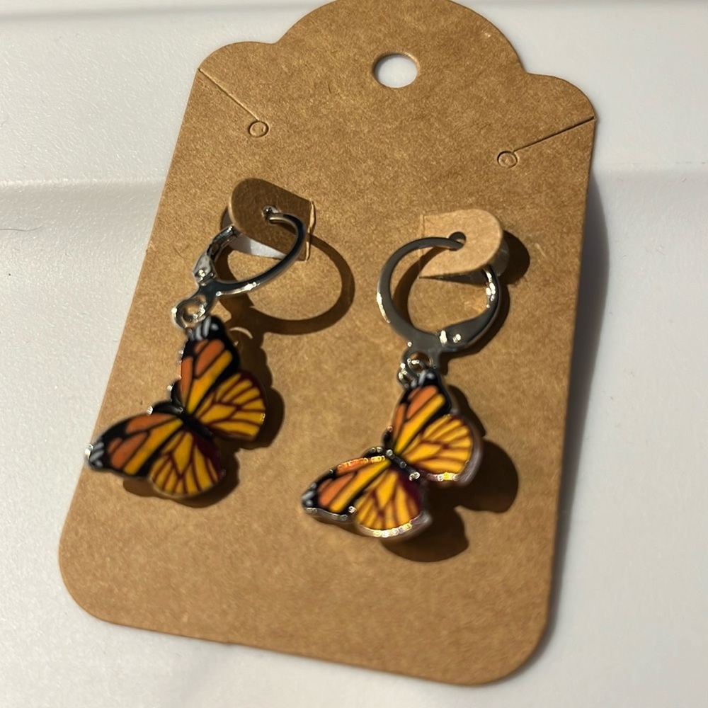 Yellow and Black‎ Butterfly Lever-back Earrings